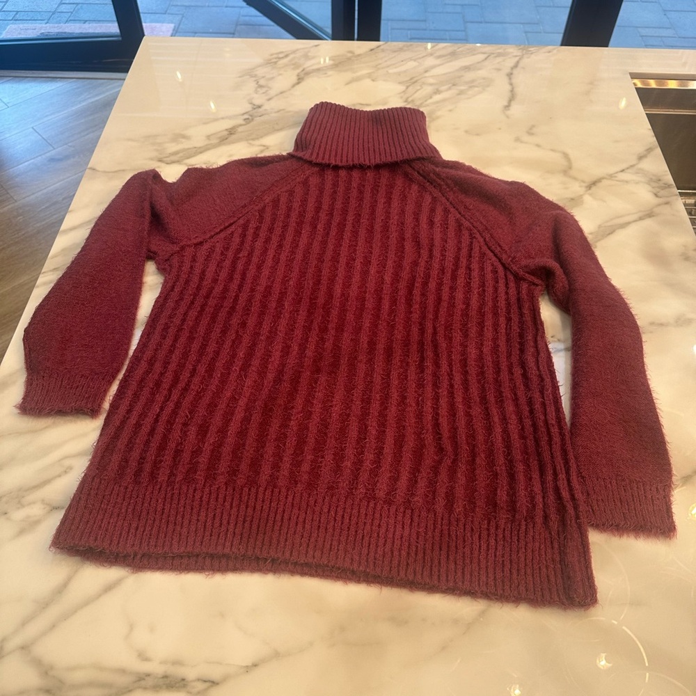 Free People Deep Red Ribbed Turtleneck Sweater